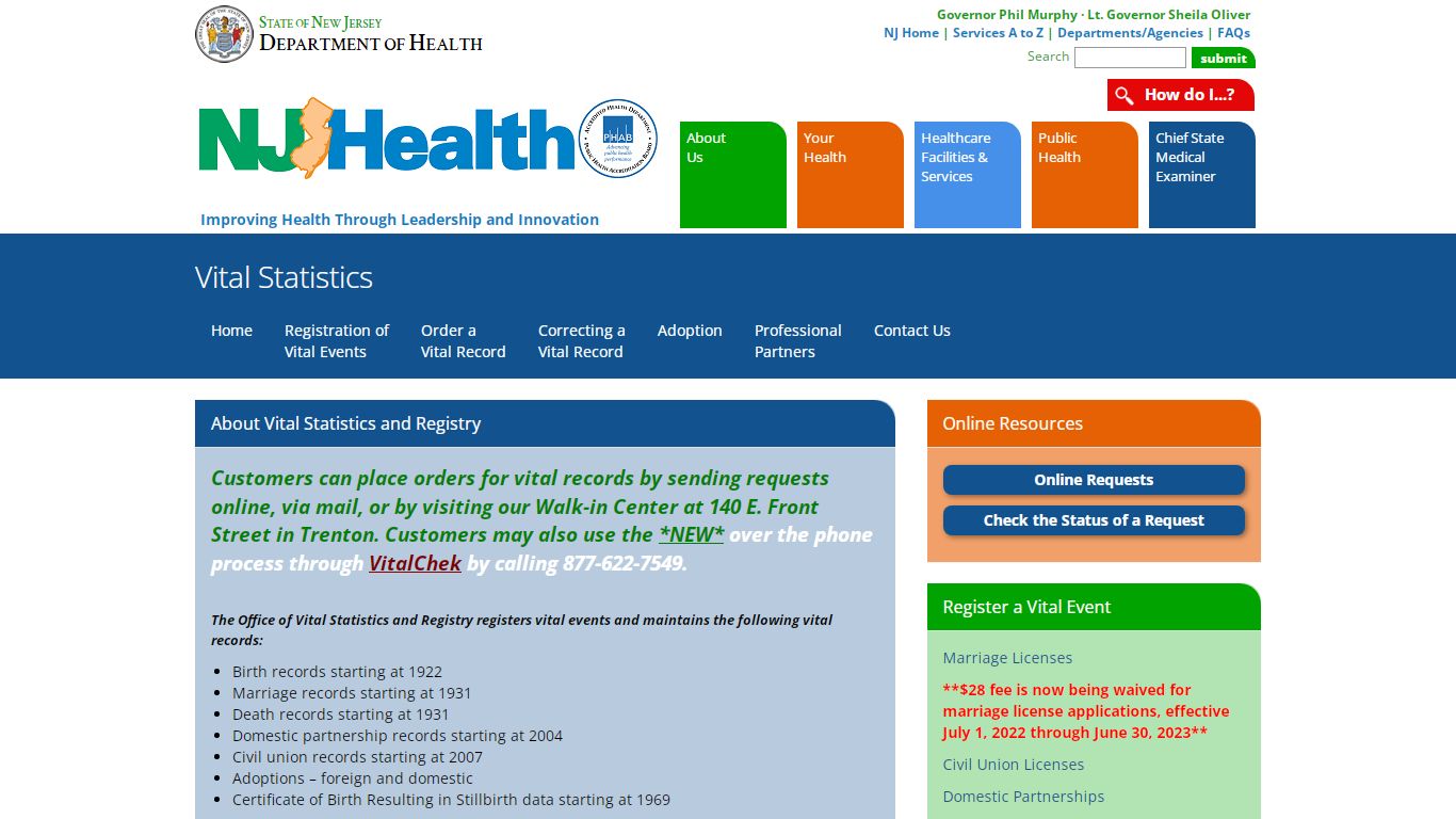 Department of Health | Vital Statistics - state.nj.us